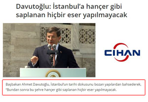 Başbakan Davutoğlu: “İstanbul’a Hançer Gibi Saplanan Hiçbir Eser Yapılmayacak”
